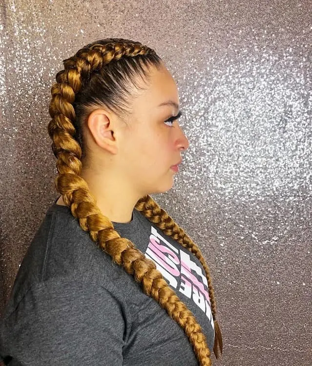 two big feed in braids