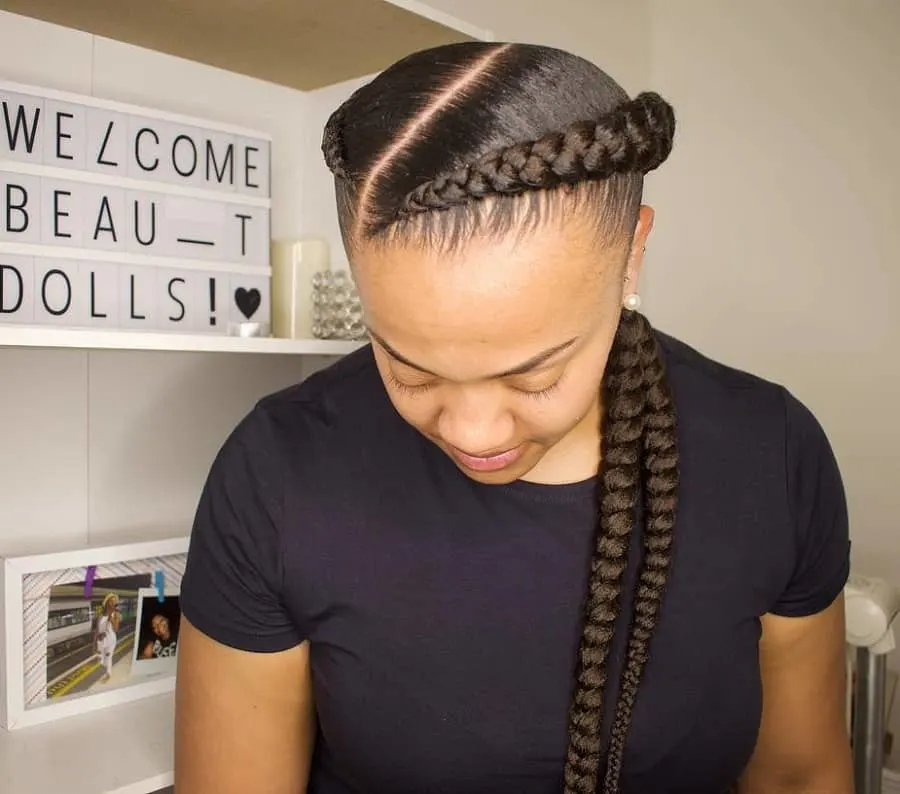 two big weave braids with side part