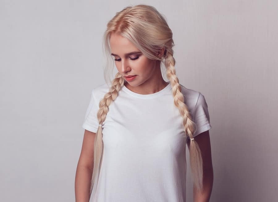 two braids with champagne blonde hair