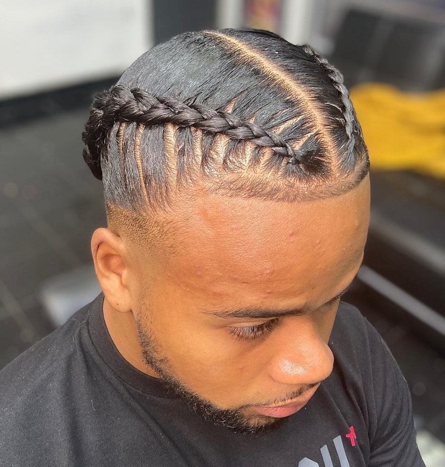 Two cornrow braids for black men