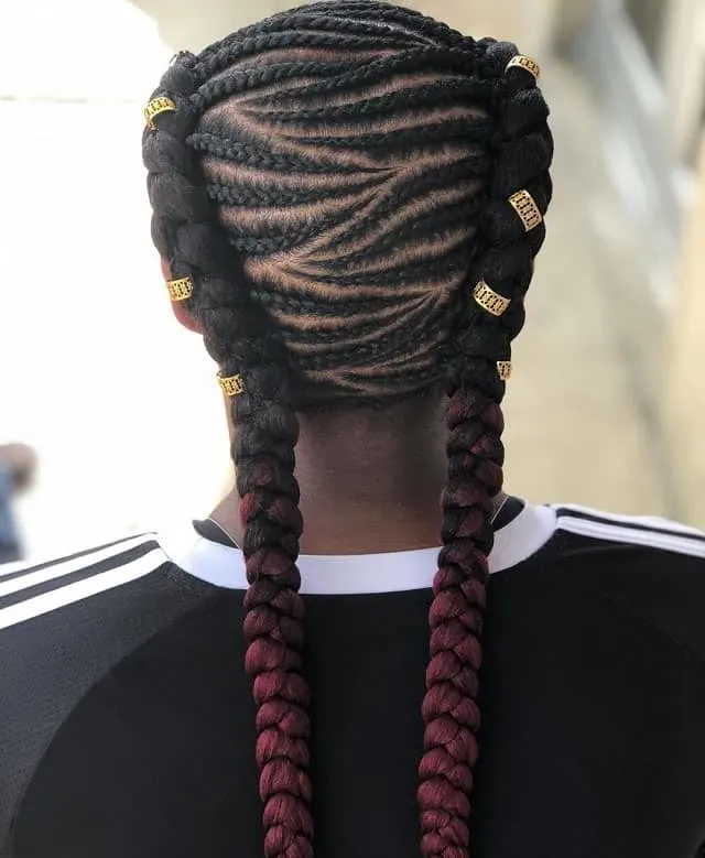 two cornrows with beads