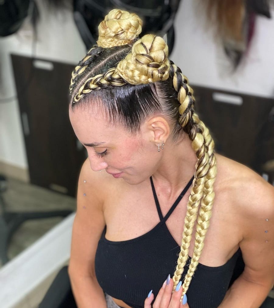 two cornrows with half updos