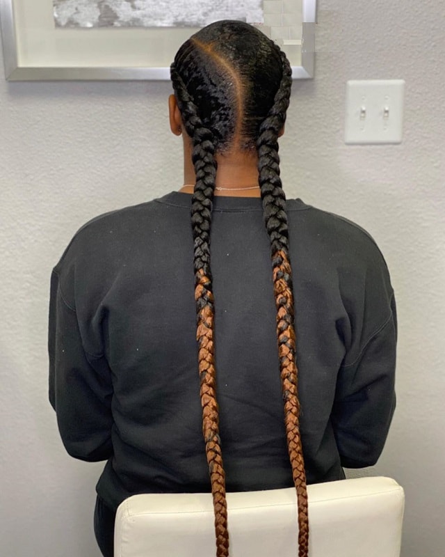 two feed in braids to the back