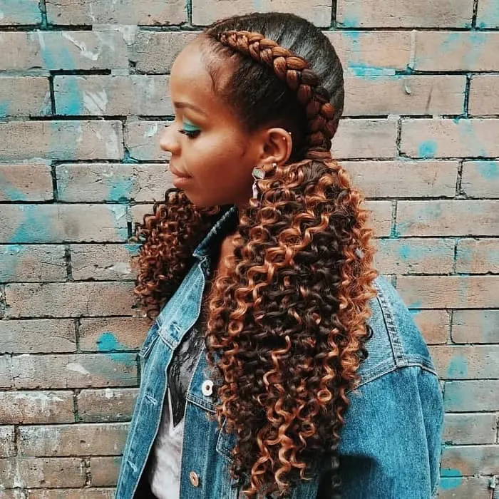 two feed in braids with curly ends
