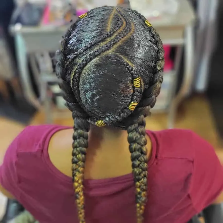 two feed in braids with design