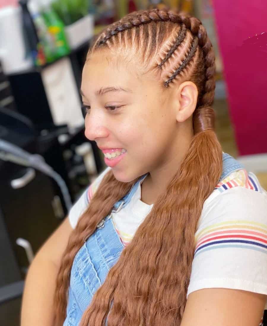two feed in braids with small braids