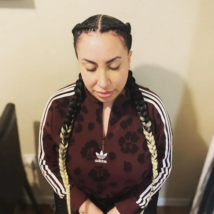 two feed in braids with weave