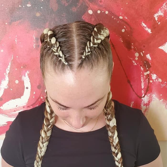 two feed in cornrows