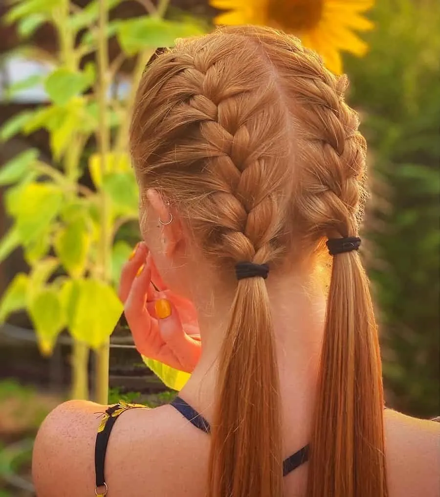 two french braided ponytails