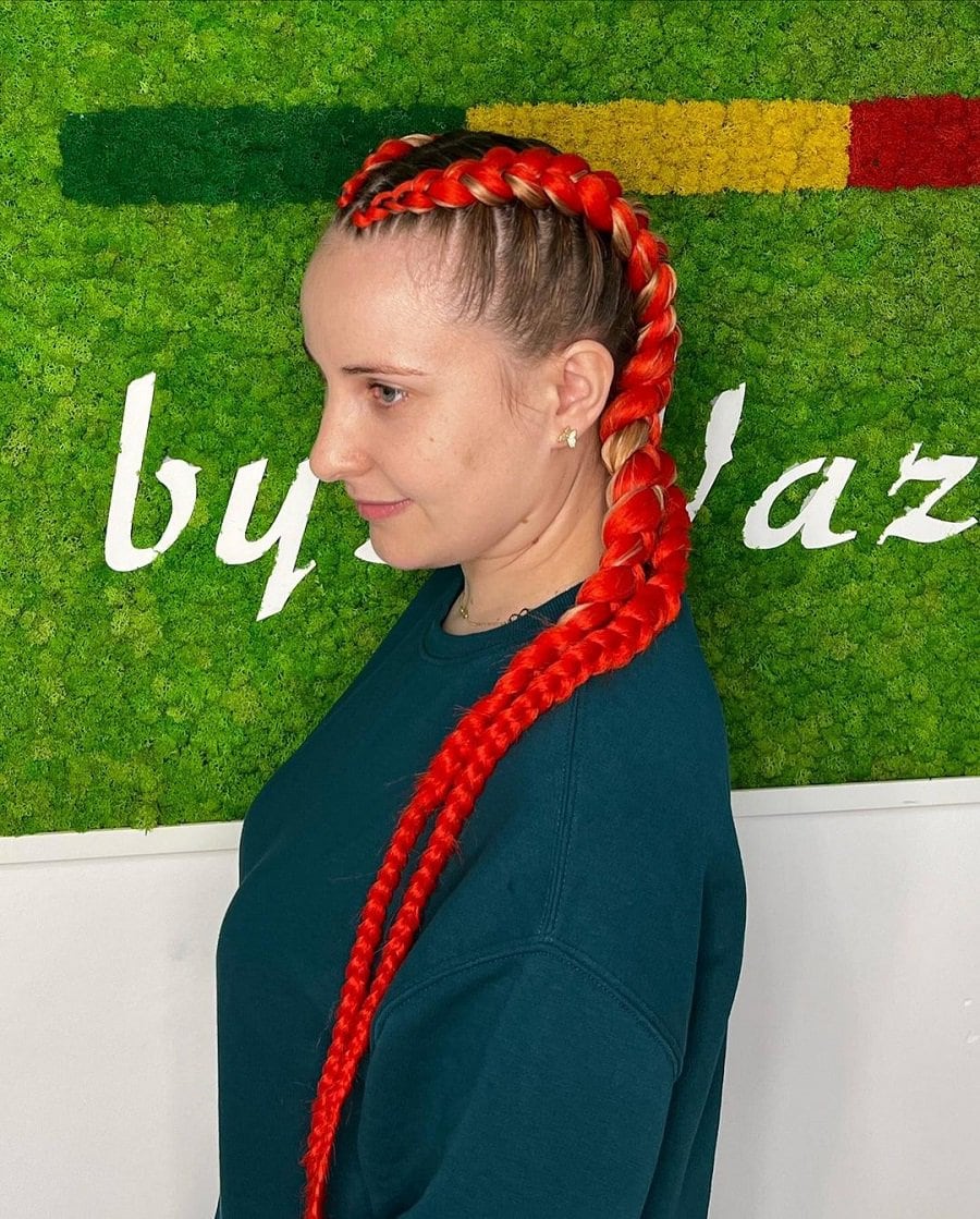two red and blonde cornrows