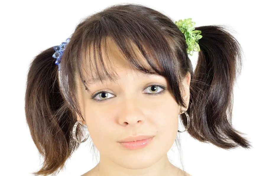 two short ponytails with bangs