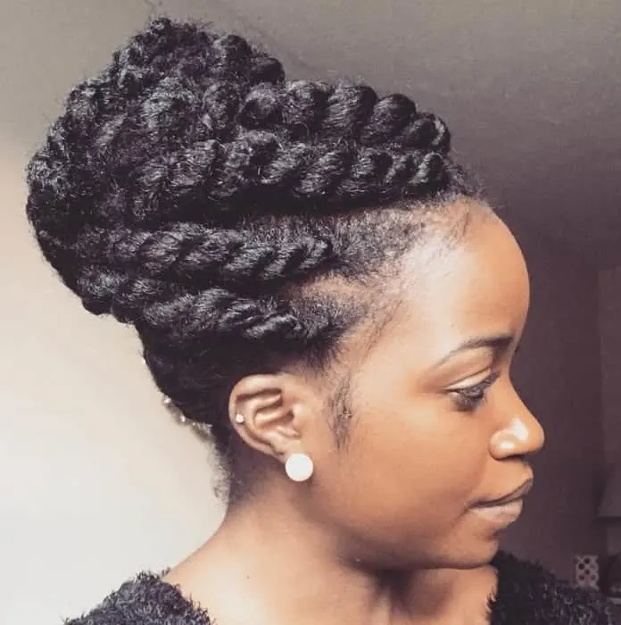 two strand twisted bun on natural hair