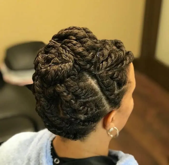 updo style with two strand twist hair 