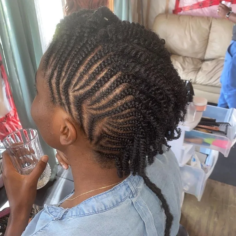 two strand twisted mohawk with cornrow braids