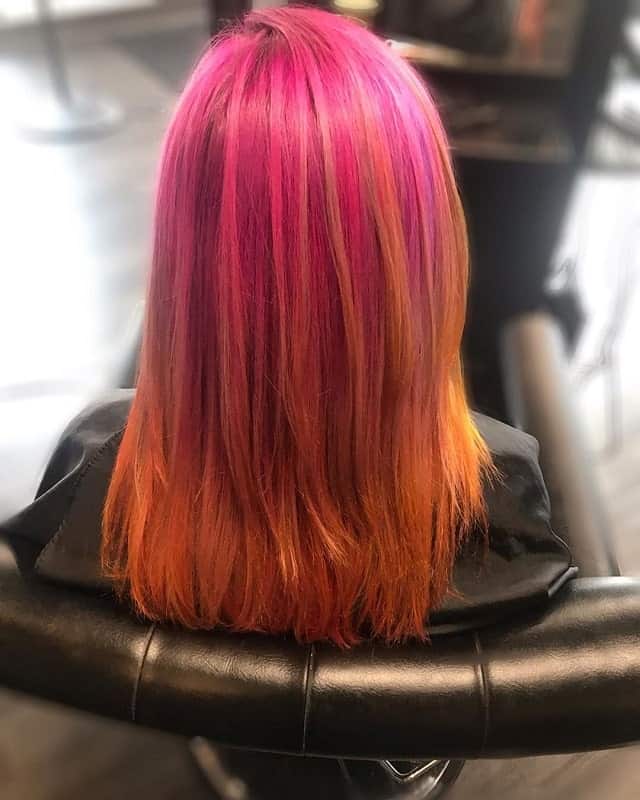 two tone pink and orange hair