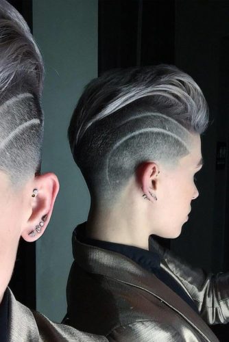 women's grey hair undercut with design 