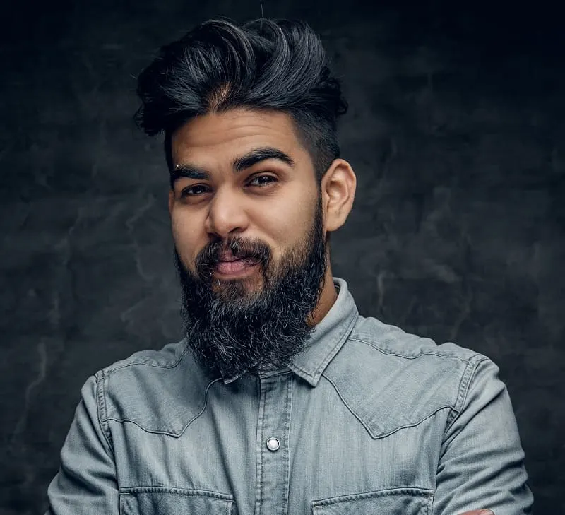 Undercut hairstyle with beard for round face
