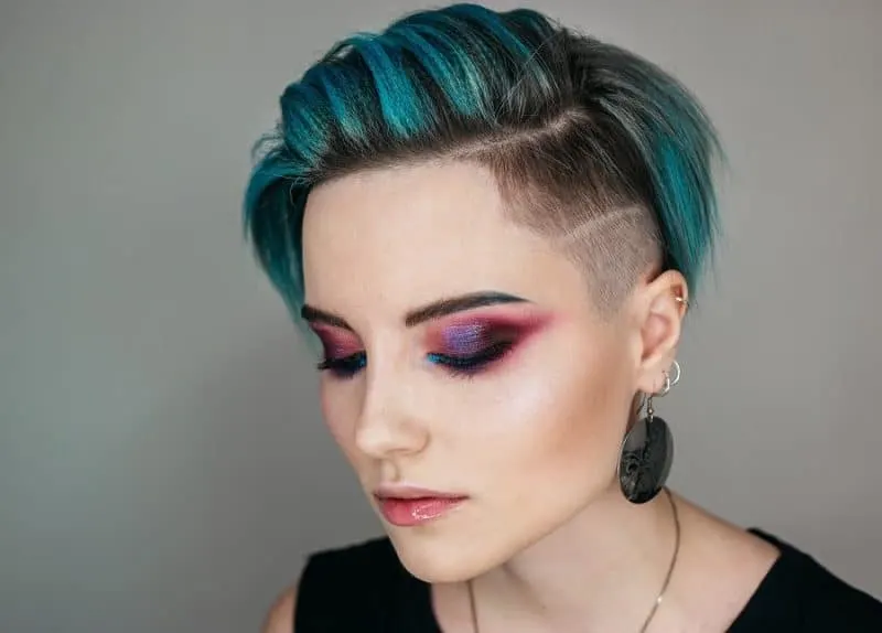 undercut with short blue hair for women