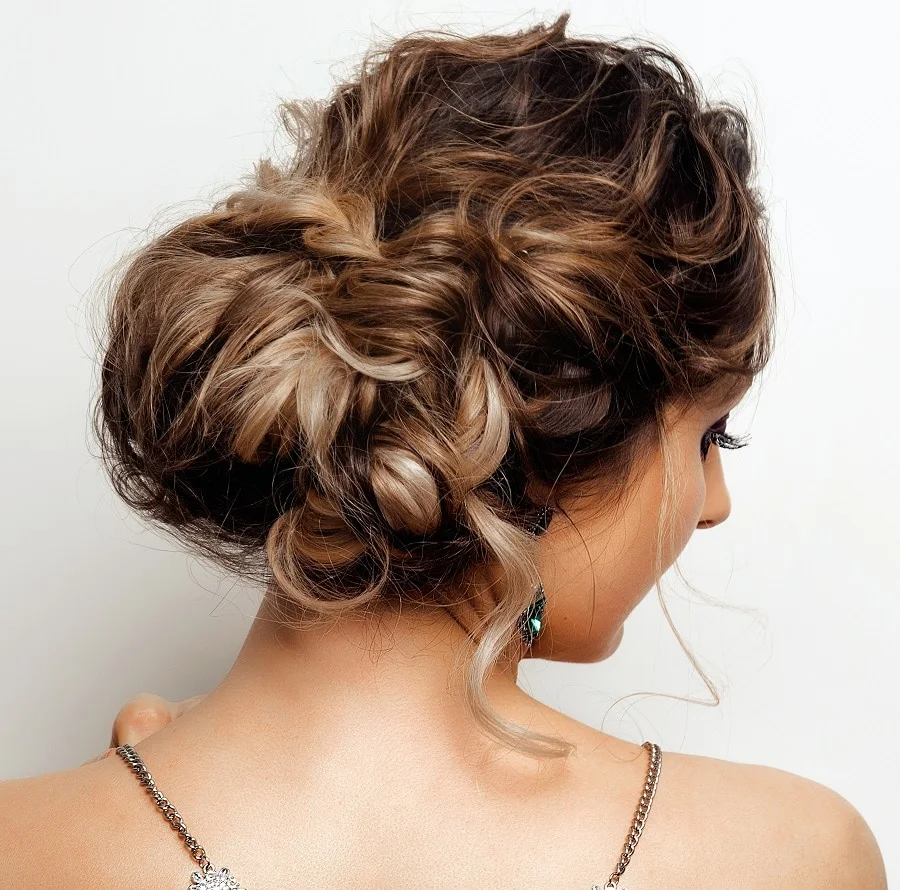 updo on partial balayage hair