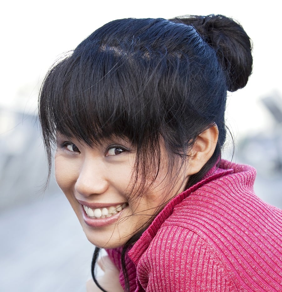 updo with bangs for small forehead