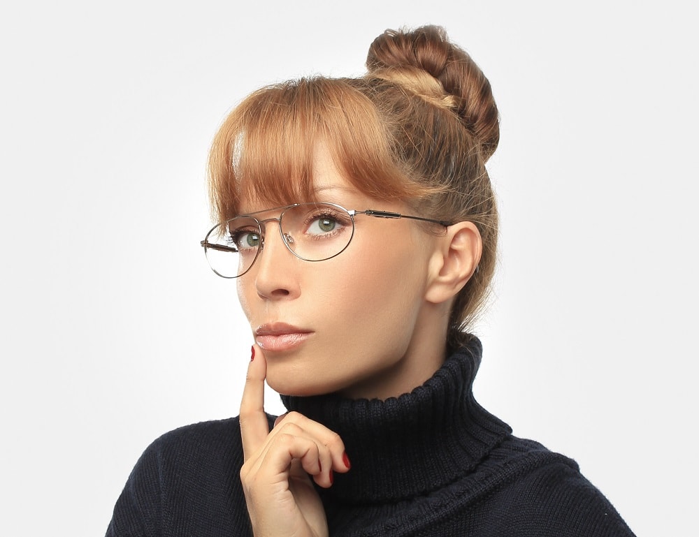 updo with bangs for square faces with glasses