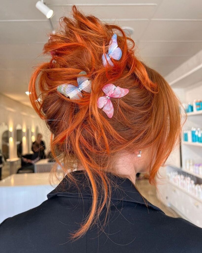 updo with butterfly clips