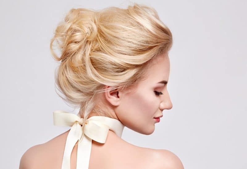 updo with champagne blonde hair