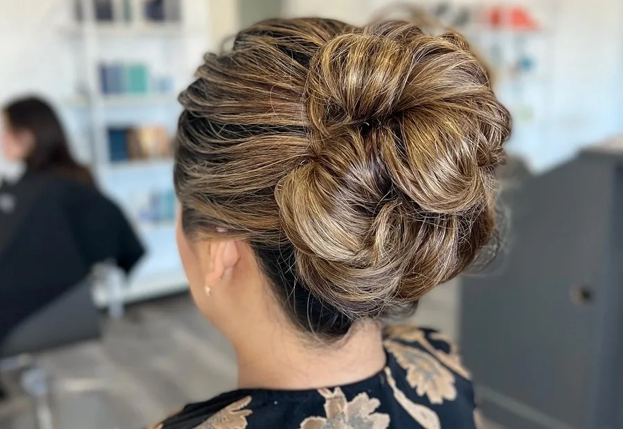 updo with highlights for over 50