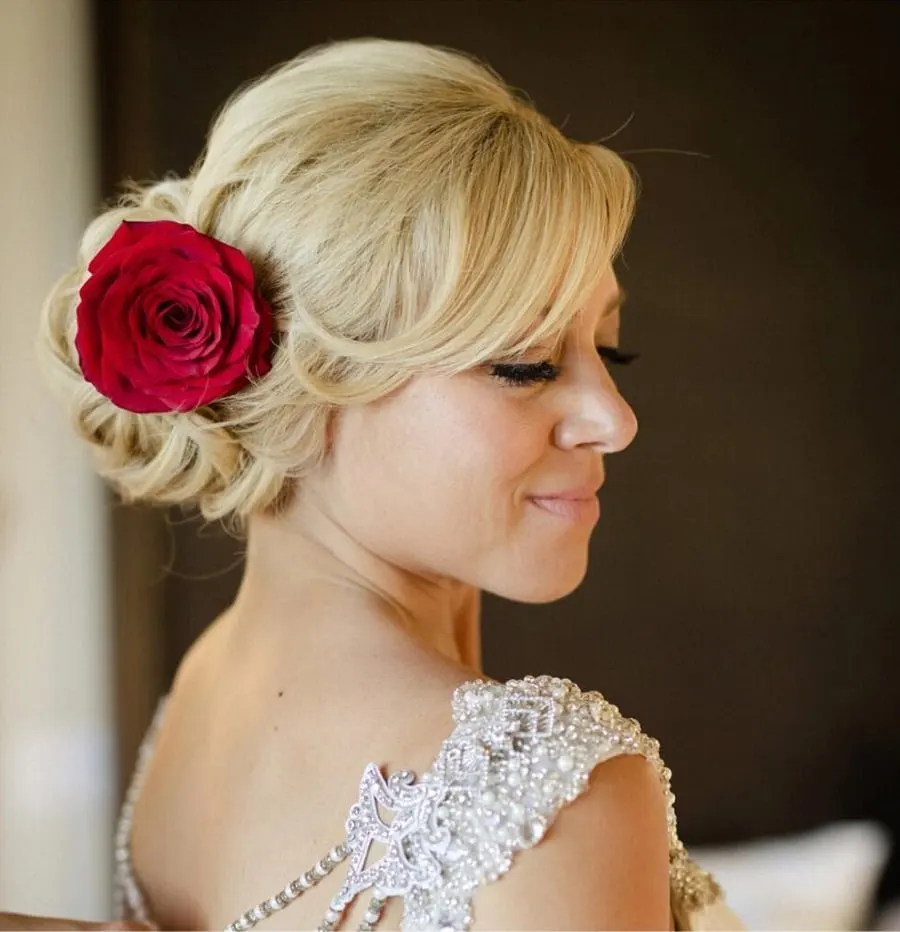 updo with side bangs for wedding