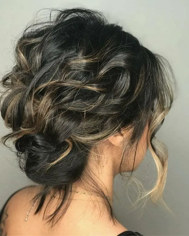 updo for medium length highlighted hair