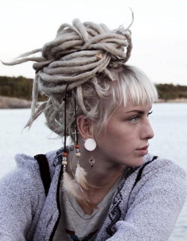 dreads updo with bangs