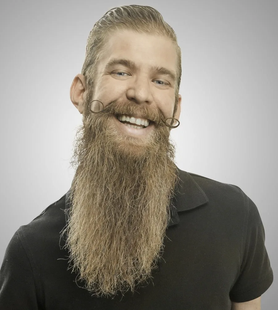 very long beard with handlebar mustache