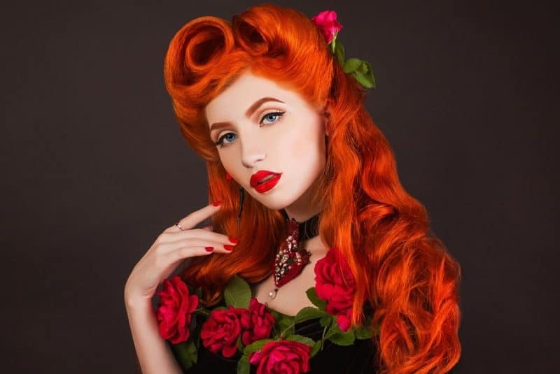vintage hairstyle with long red hair