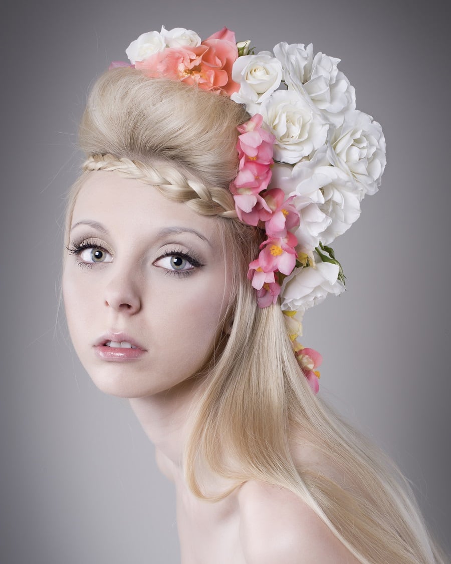 vintage wedding hairstyle with flowers
