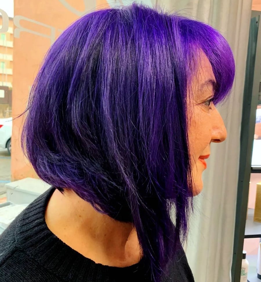 Purple hair color for olive skin over 50