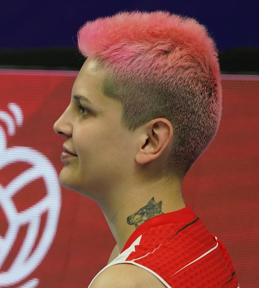 volleyball hairstyle with short pink hair