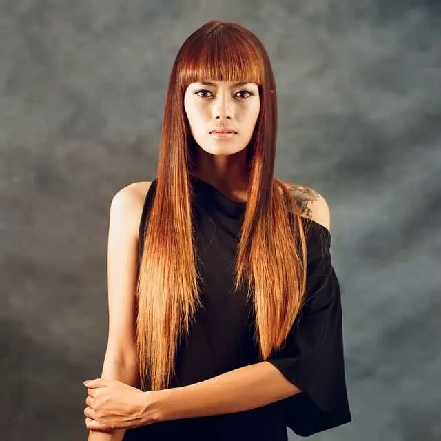 waist length hair with bangs