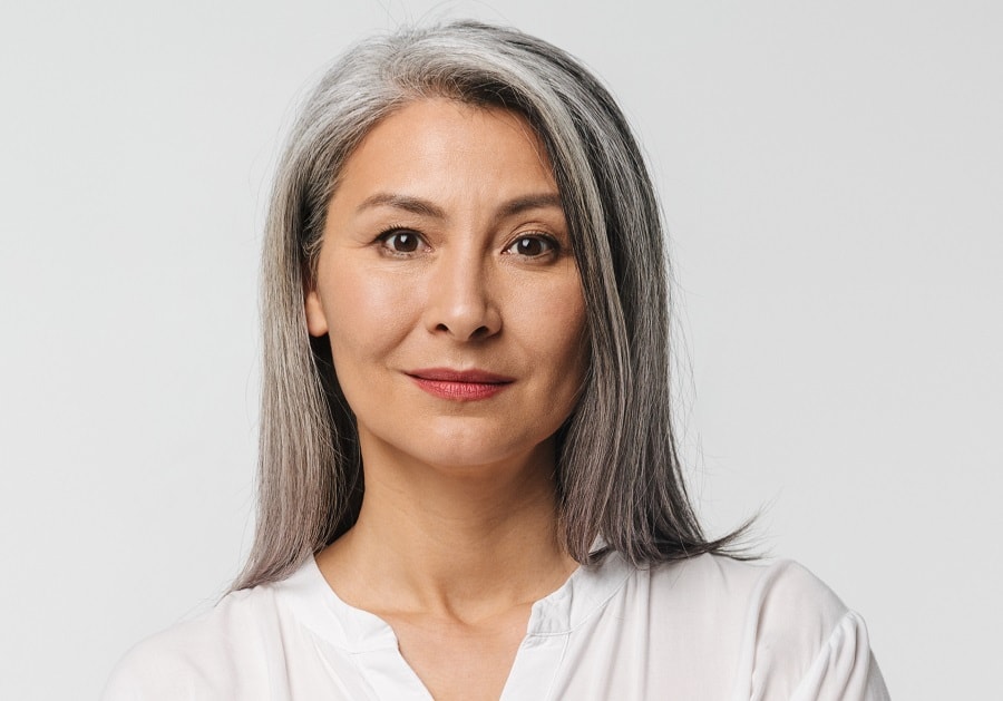 wash and wear long grey hairstyle for over 50