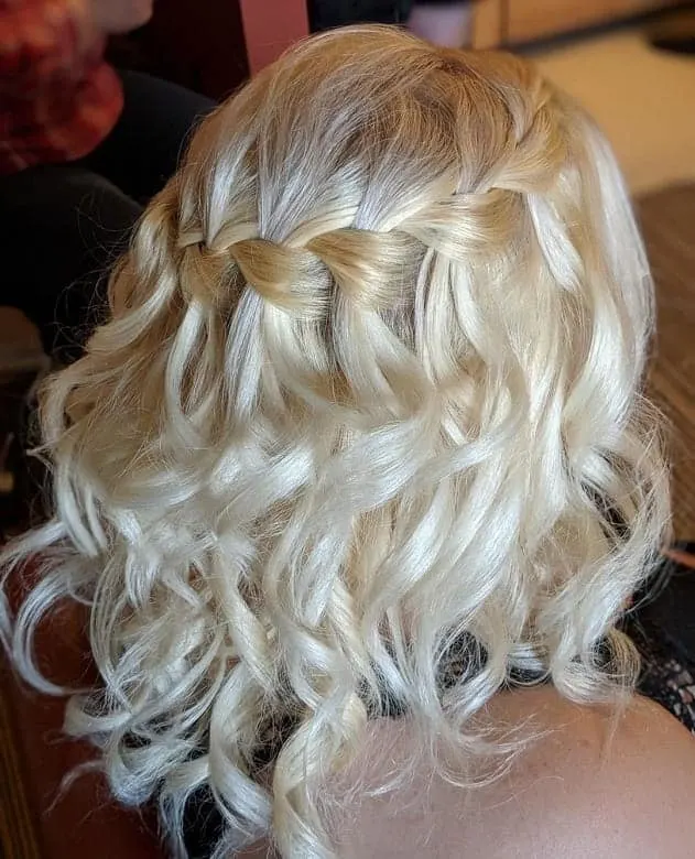 water braid on platinum wavy hair