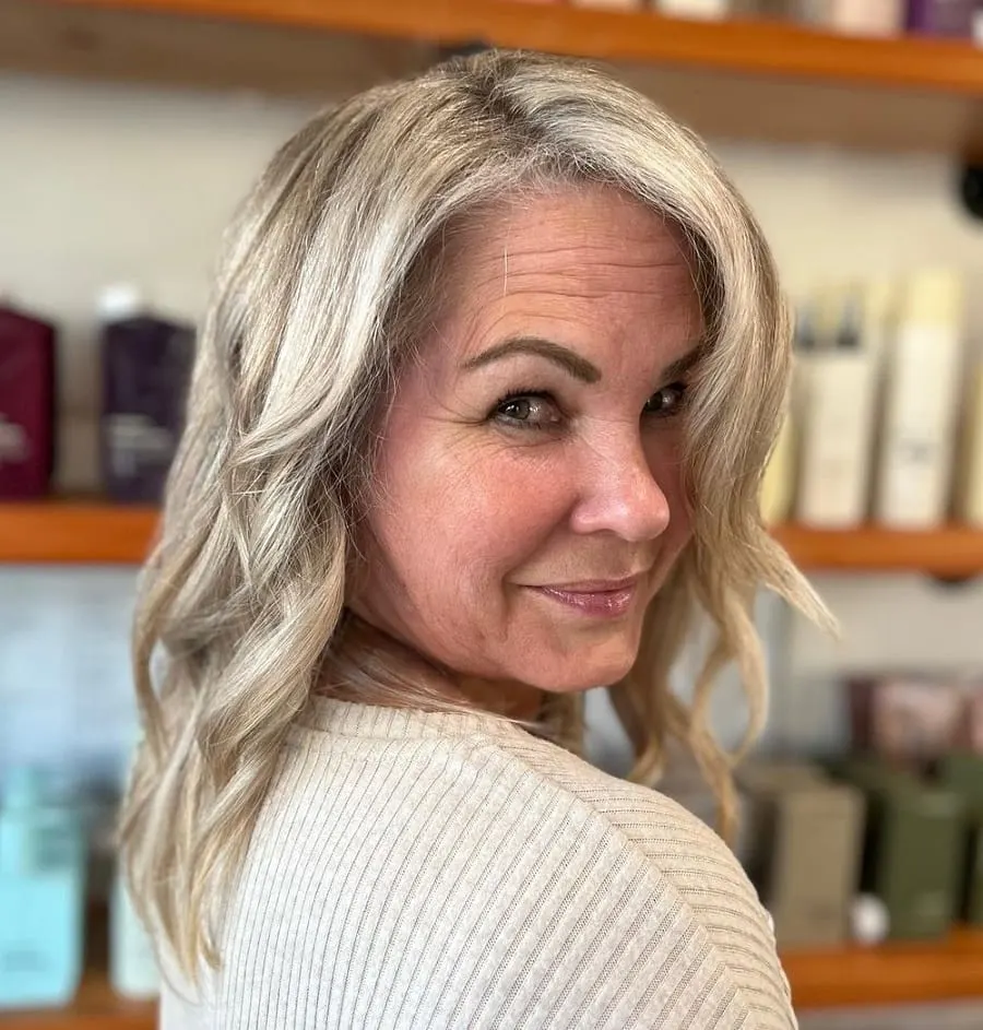 wavy grey blonde hair for older women