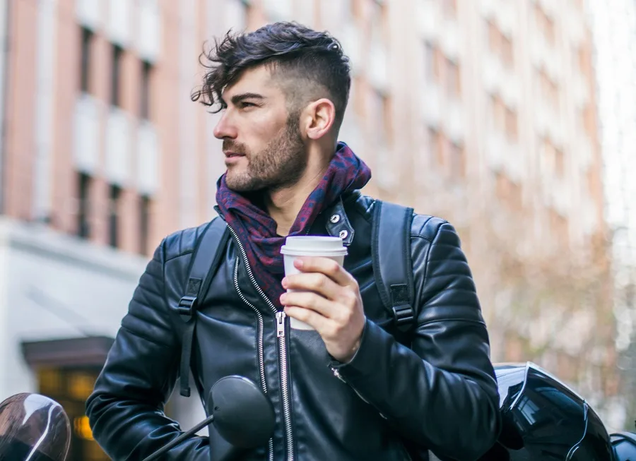 Wavy hairstyle for a male biker