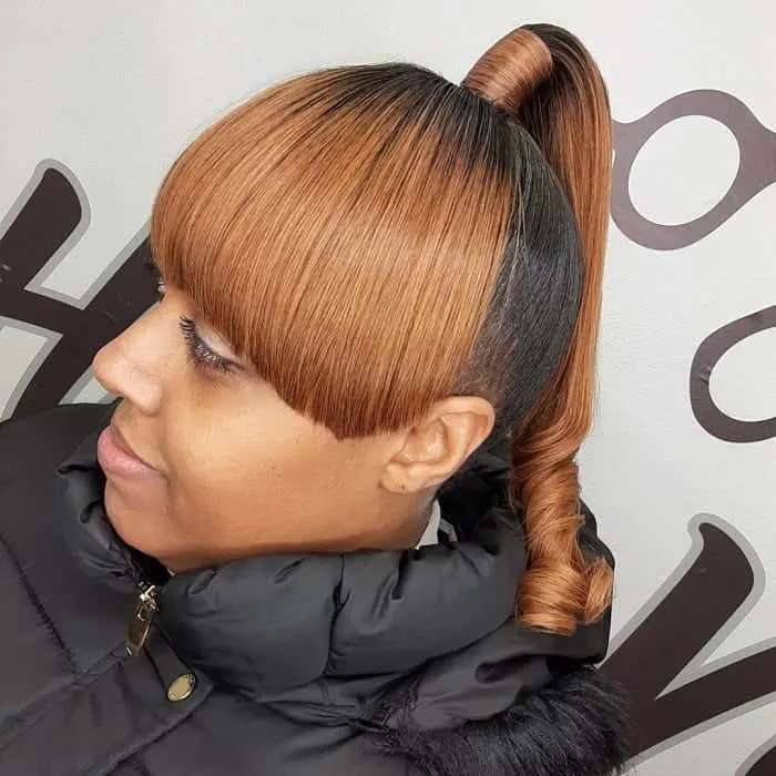 weave hairstyle with bangs