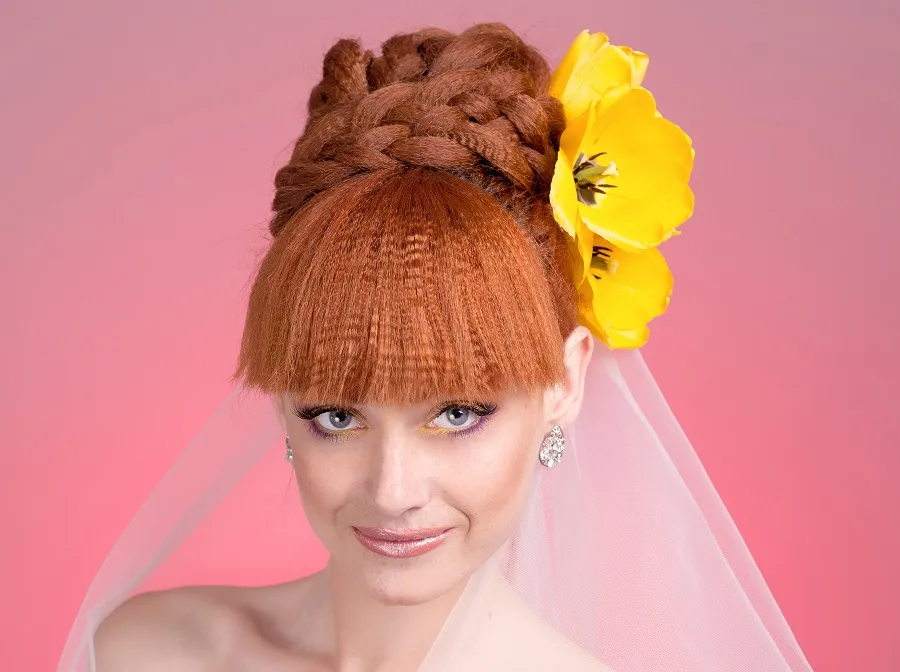 wedding braided updo with bangs