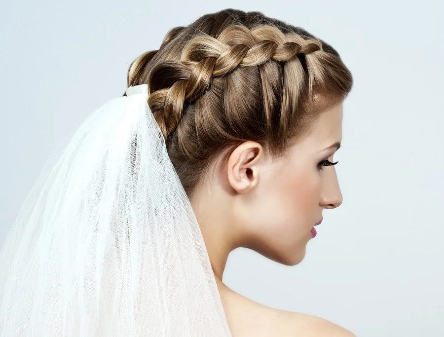 wedding braided updo with veil