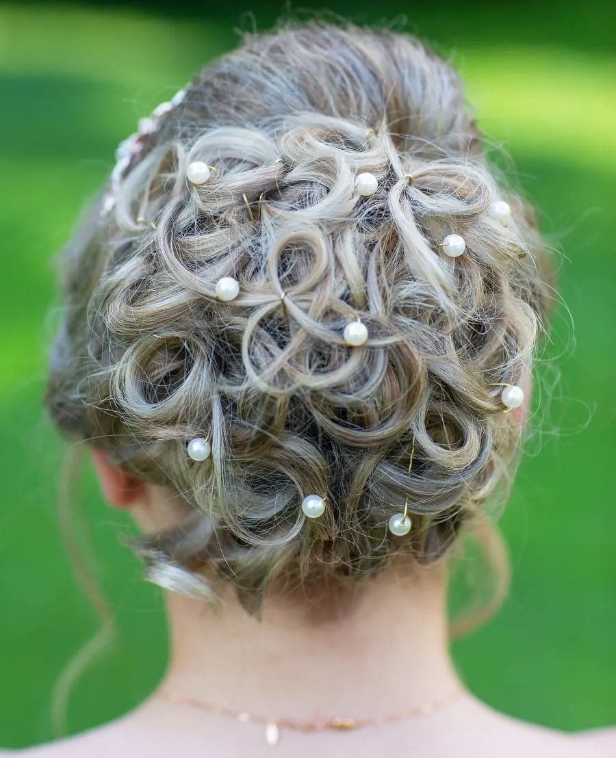 wedding curly updo for grey hair