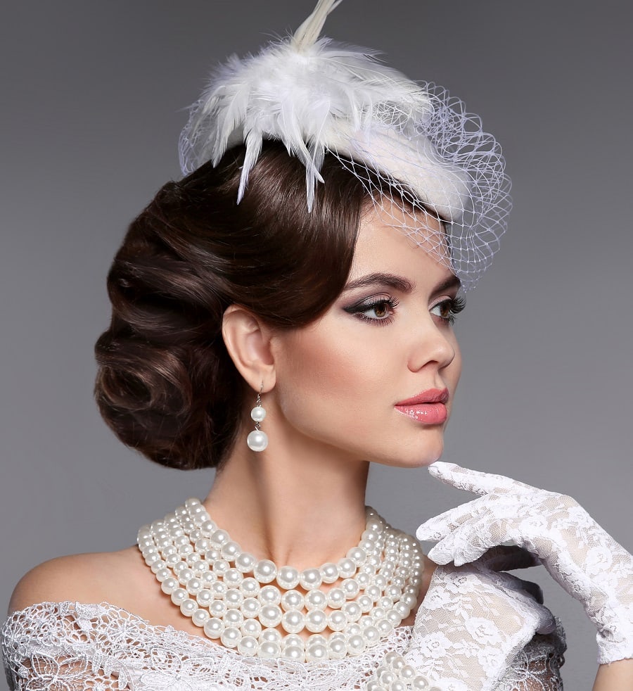 Wedding hair bun with hat