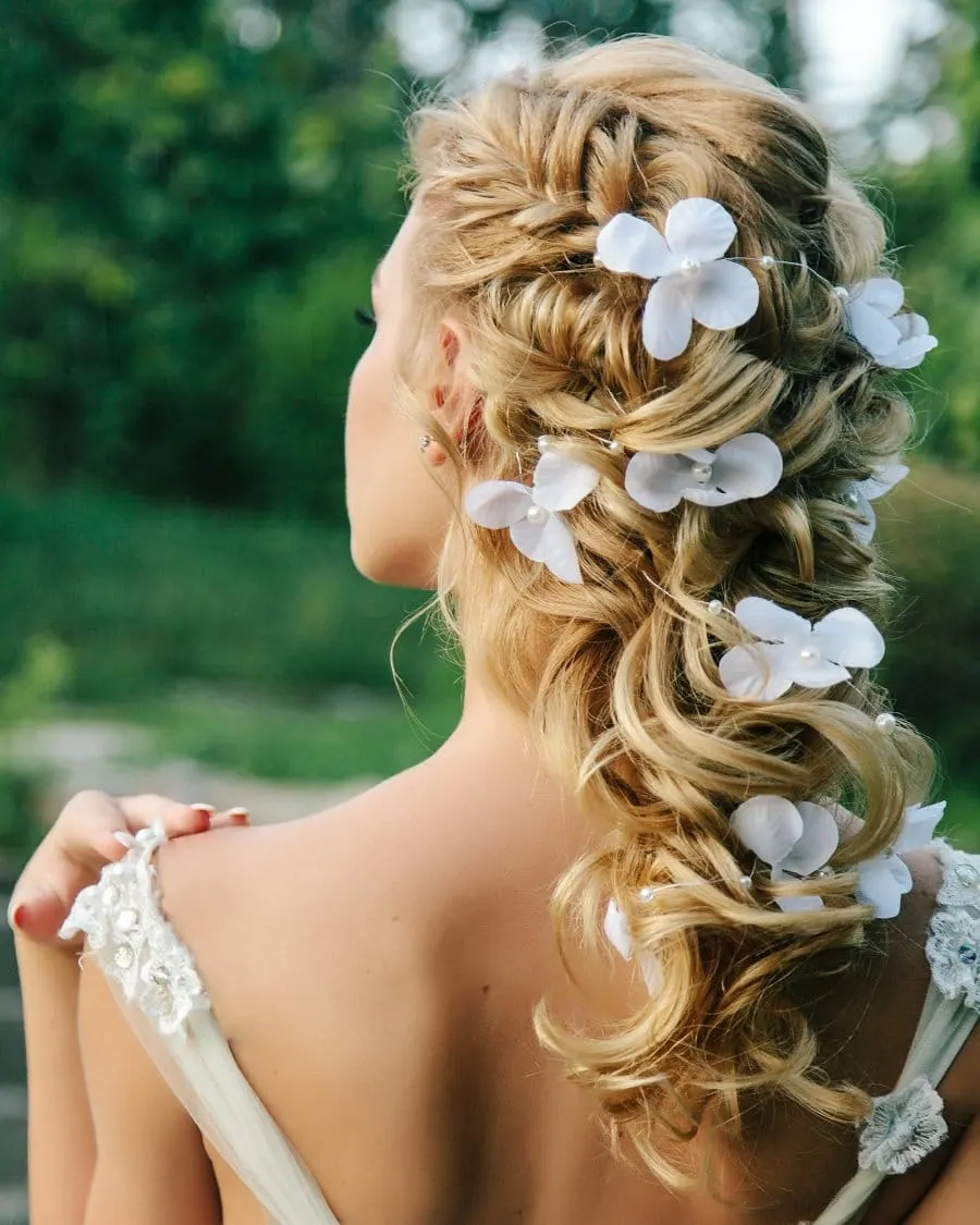 wedding hair down with flowers