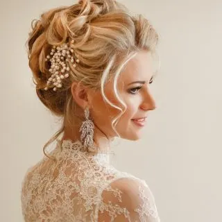 wedding hairstyle for high neck dress