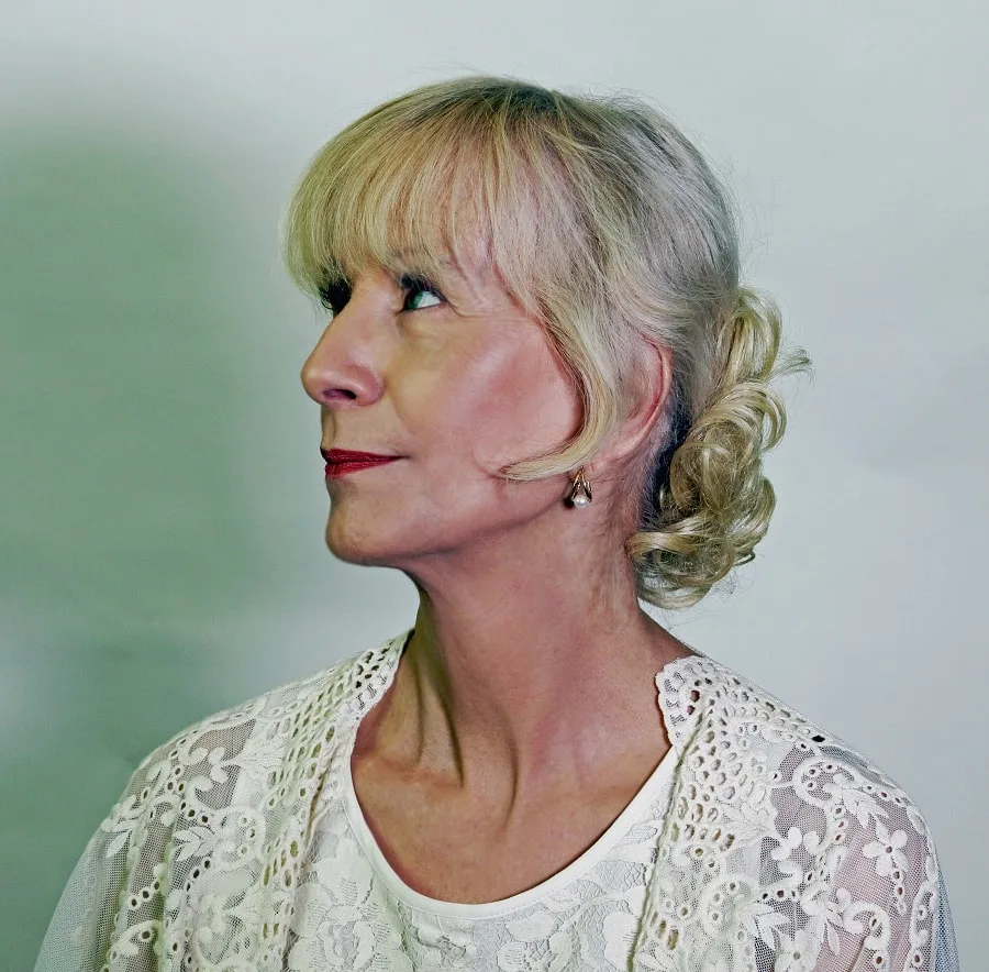 wedding hairstyle with bangs for older women