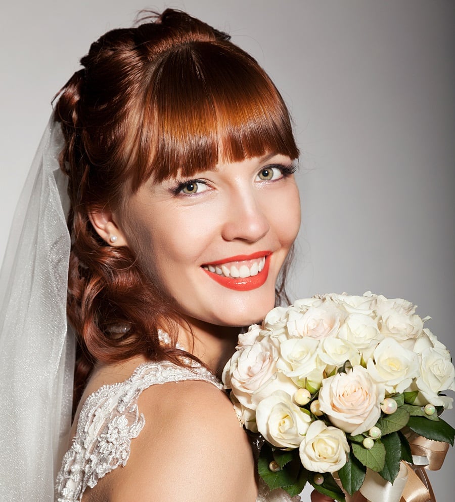 wedding hairstyle with bangs for oval face